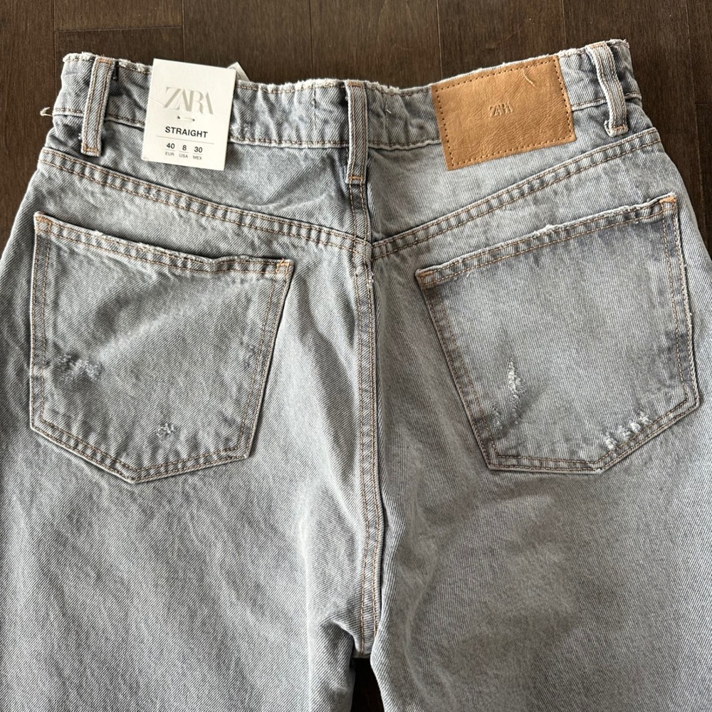 NWT Zara High Rise Straight Ankle Length Jeans Raw Hem Light Gray Wash 8 - Picture 10 of 10